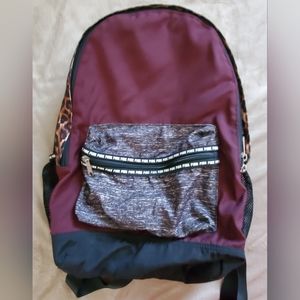 Victoria's Secret PINK Campus Backpack Burgundy/Grey with Leopard Print